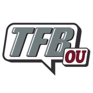 Logo with 'TFB' and 'OU' in a speech bubble design.