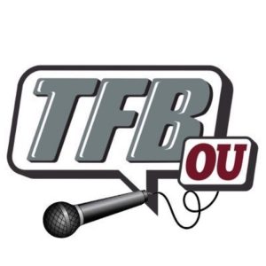 Logo with microphone and 'TFB' and 'OU' text.