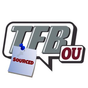 Logo with 'TFB' and 'OU' featuring a pinned note labeled 'SOURCED'.